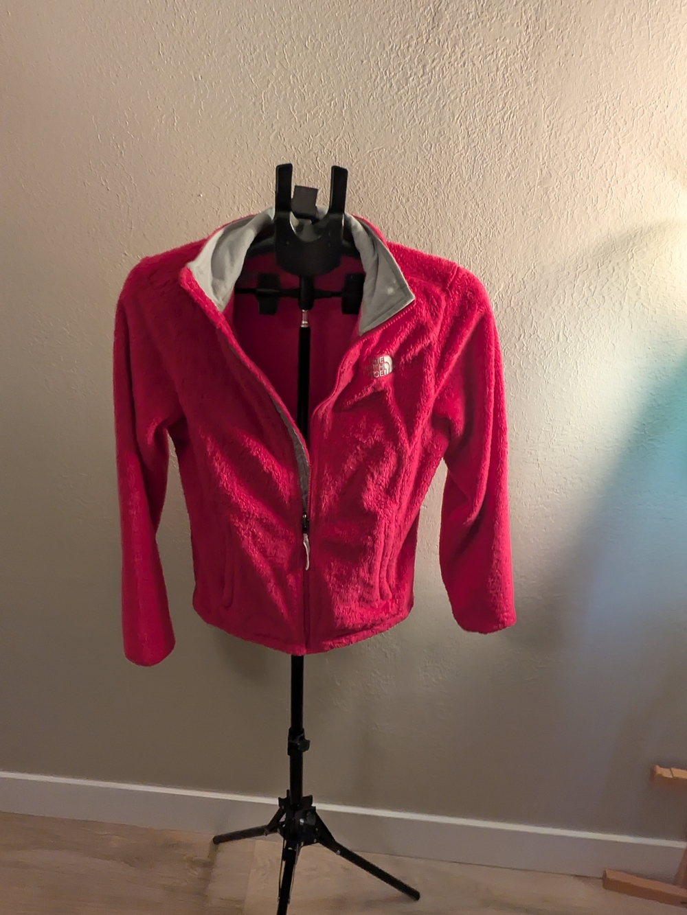 The North Face Women's Bright Pink Teddy Jacket with Gray Trim